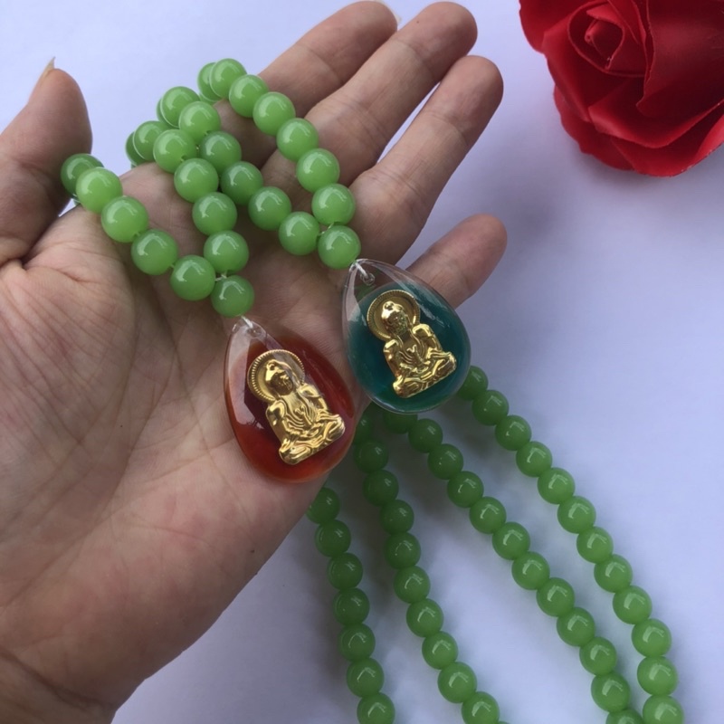 Chuỗi Hạt Vòng Cổ Đá Xanh Mặt Phật Quà Tặng Ý Nghĩa Cho Các Mẹ, Các Bà Đeo Đi Chùa Hoặc Các Dịp Lễ Cực Đẹp ạ