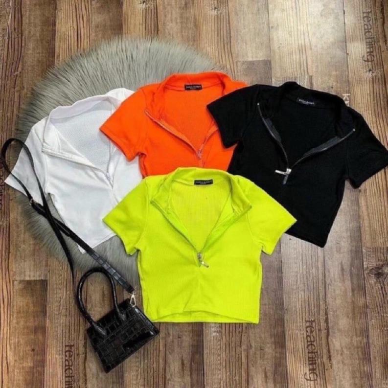 🌿ÁO CROPTOP TAY NGẮN CÓ DÂY KÉO GIỮA 🌿