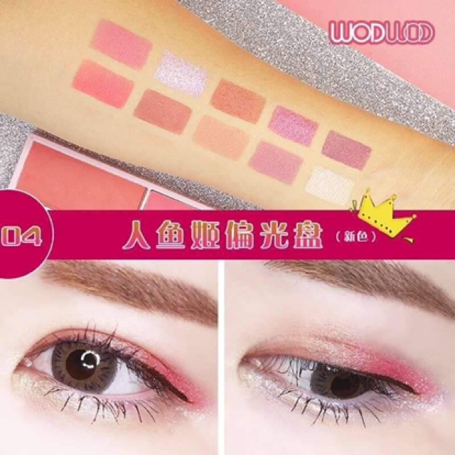 BẢNG MÀU MẮT KÈM MÁ HỒNG TẠO KHỐI WODWOD 10 Ô EYE SHADOW đẹp, sang trọng, quý phái