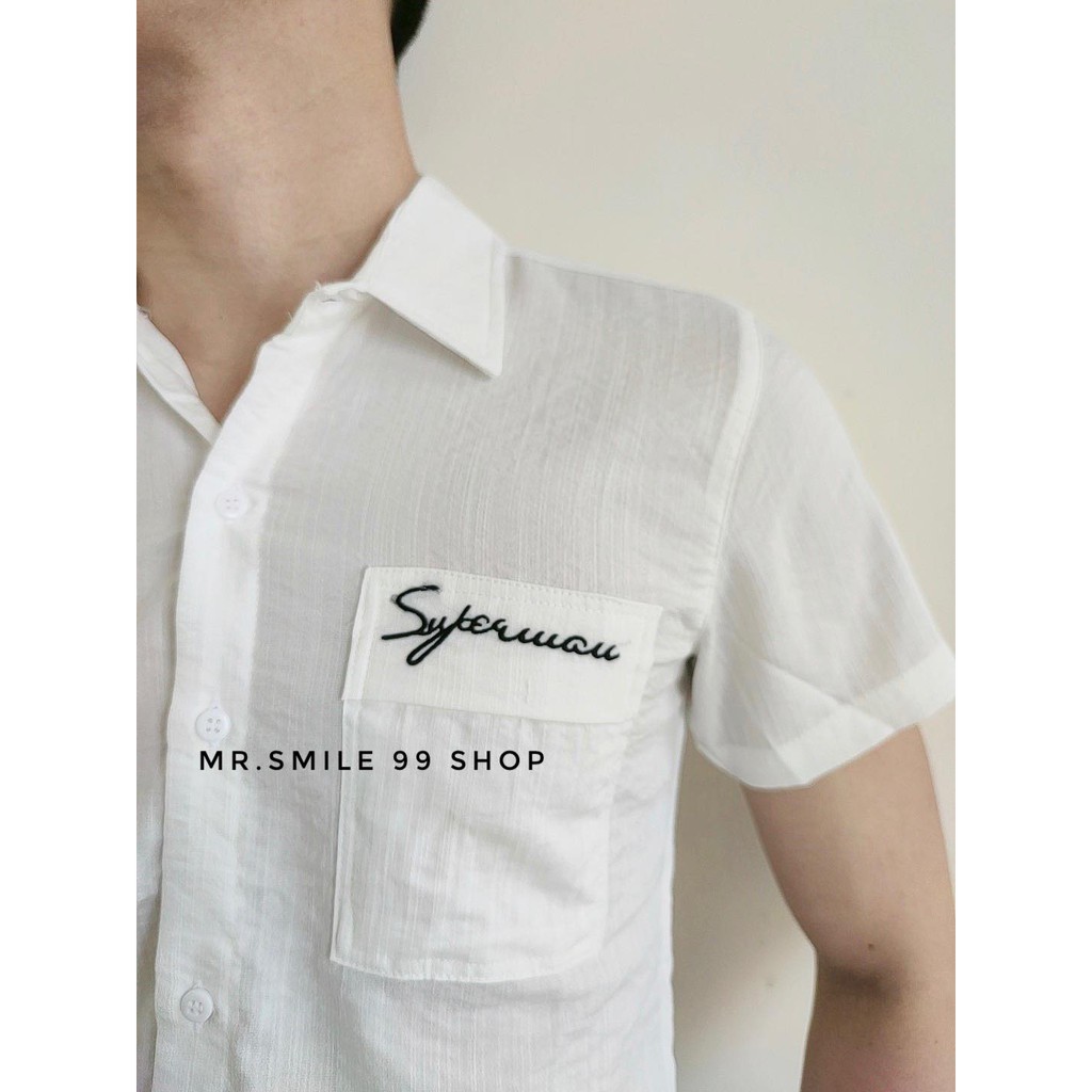 SƠ MI BASIC ĐŨI TRẮNG ĐEN TAY NGẮN THÊU CHỮ MR SMILE 99 SHOP | BigBuy360 - bigbuy360.vn