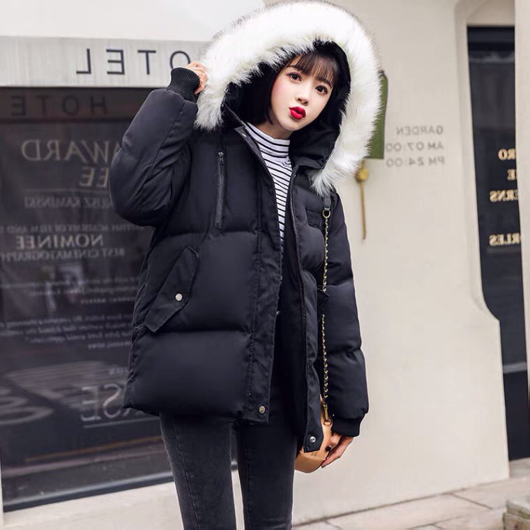 Áo phao nữ Hàn quốc lông vũ chất đẹp quảng châu cao cấp màu đen, kem DAP1 | BigBuy360 - bigbuy360.vn