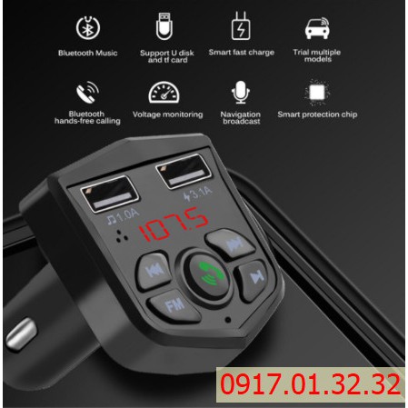 Cóc sạc xe hơi tích hợp cổng USB sử dụng nguồn điện 3.1A hỗ trợ sạc nhanh Bluetooth 5.0