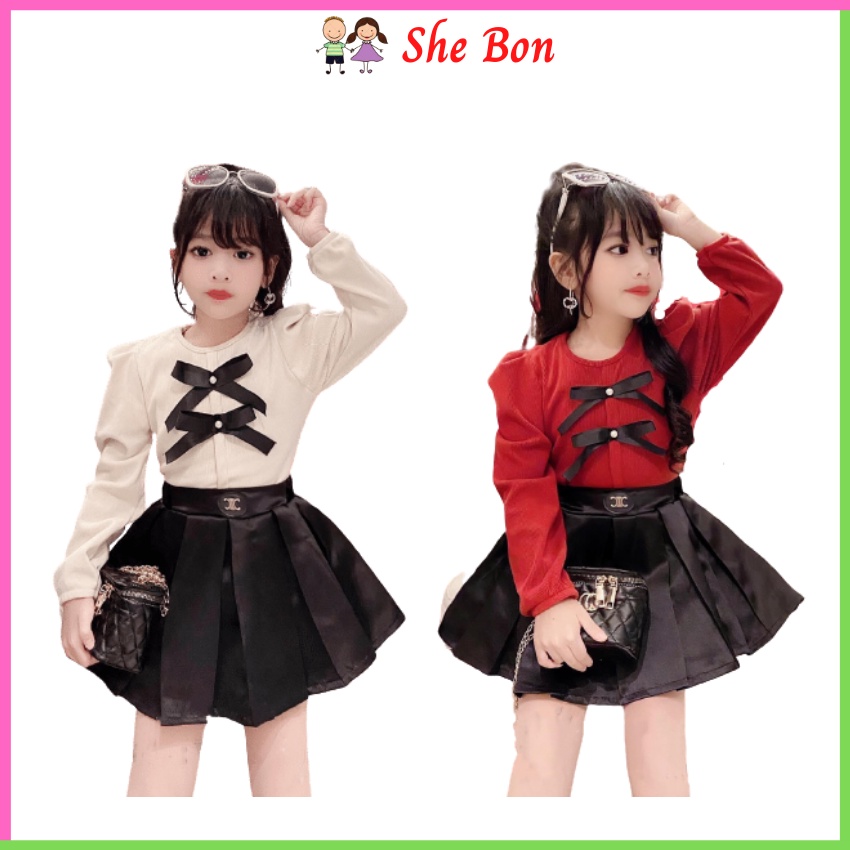 Sét Váy Đầm Thu Đông Áo Cotton Len Chân Váy Tacta Xòe Xếp Ly Bé Gái VB2303 – She Bon