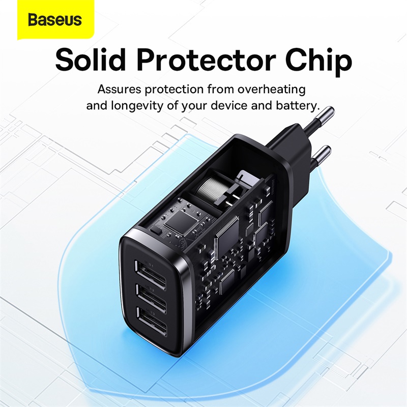 Cốc Sạc Nhanh Baseus EU/UK/US 17W 3 Cổng USB Chuyên Dụng Cho iPhone Xiaomi