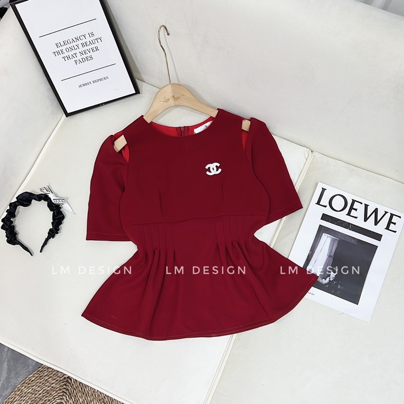 ÁO SƠ MI CHIẾT EO DÁNG XOÈ HỞ VAI KÈM TAG CHA NEL