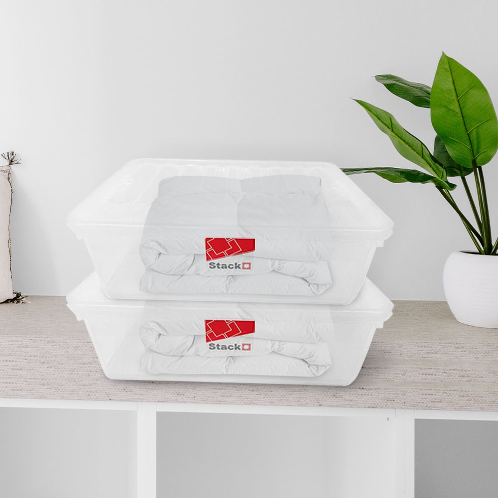 HomeBase STACKO thùng nhựa đựng đồ có nắp Thái Lan W59xD44.5xH18 Cm 36L Trắng trong