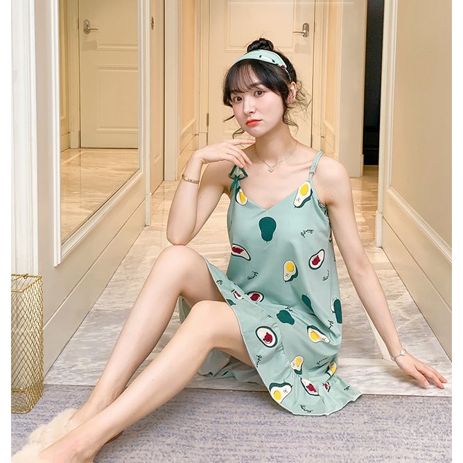 [Ảnh thật 100%] Đầm Ngủ 2 Dây Kèm Bra Lót Mút Dễ Thương | BigBuy360 - bigbuy360.vn