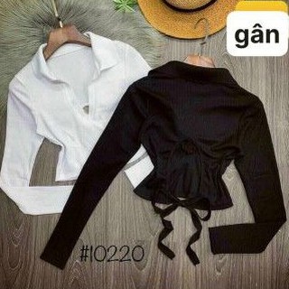 Áo croptop cổ V hở lưng tay dài