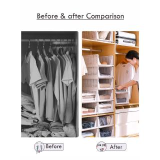 FL Folding Wardrobe Storage Box, Plastic Drawer Organizer Stackable Shelf Baskets Clothes Closet Containers, Home Office Bedroom Laundry Pull Out Drawer Dividers for Clothes, Toys