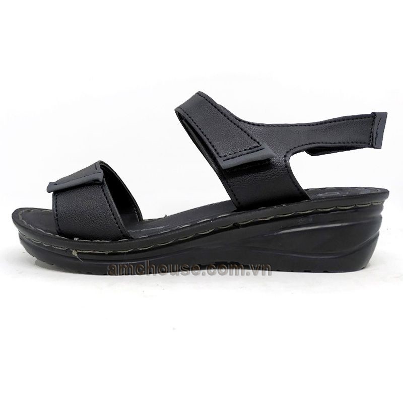 Giày sandal nữ trung niên Thái Lan quai ngang đế 5cm Overtime - L10-12 ĐEN