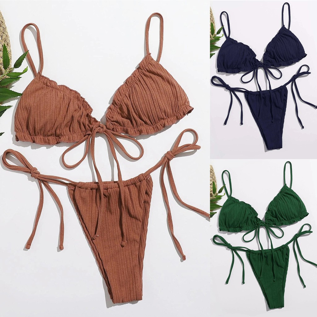 [Mã FAGREEN245 giảm 10% tối đa 30K đơn 99K] Bộ đồ bơi bikini màu trơn có size lớn dành cho nữ