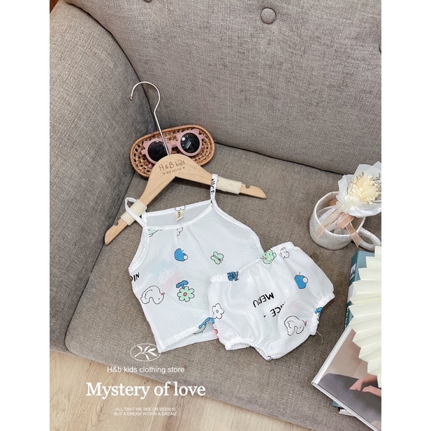 Set Áo 2 Dây Kèm Quần Chip In Hình Chất Đũi Xốp Thấm Hút Mồ Hôi Cho Bé Trai Bé Gái