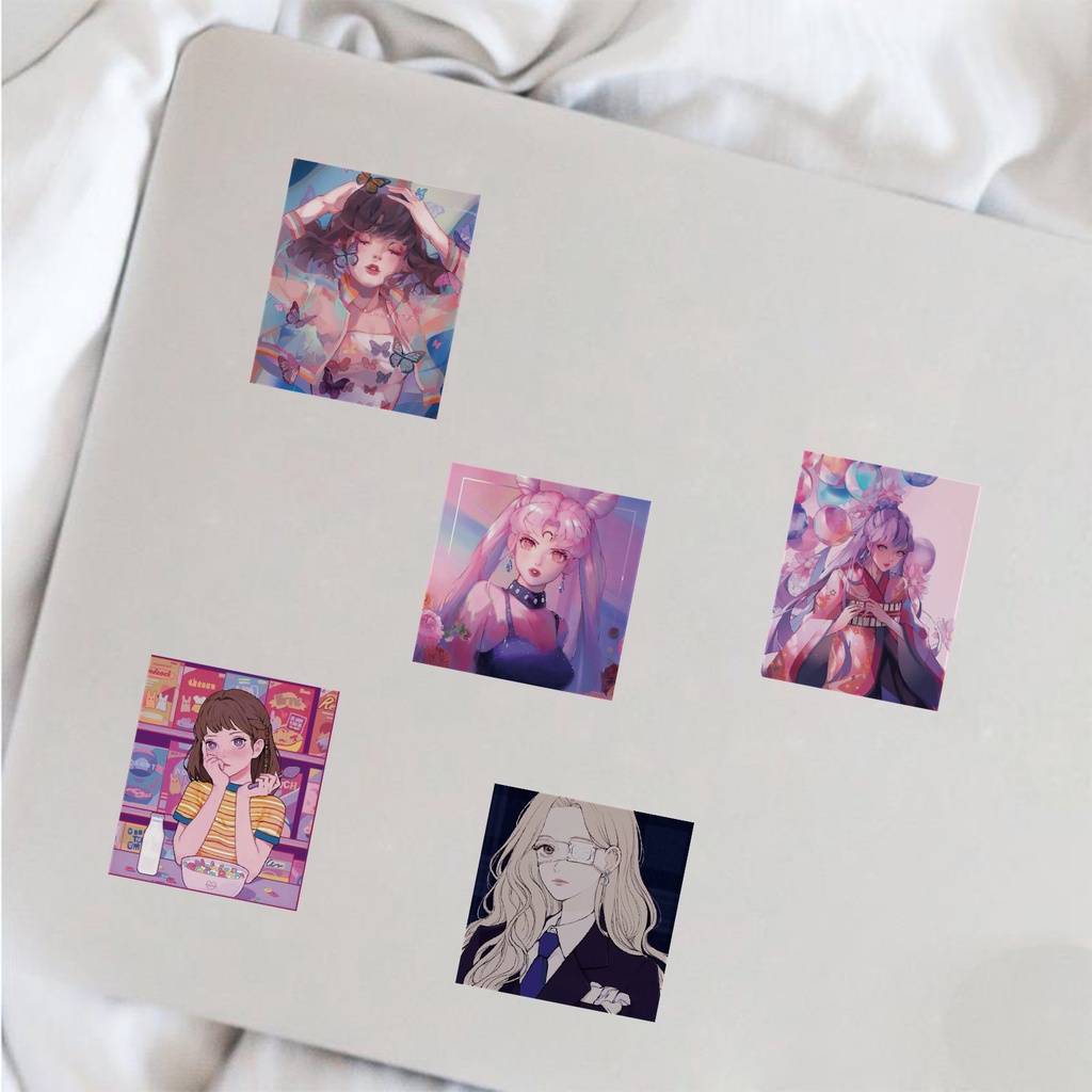 Set 50 tấm sticker chống thấm nước GIRL ANIME DISCO cá tính dán laptop, vali, nón bảo hiểm, vật dụng