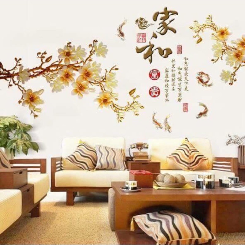 [Hàng hot] Decal dán tường hoa mai vàng - Tranh dán tường trang trí tết hoa mai