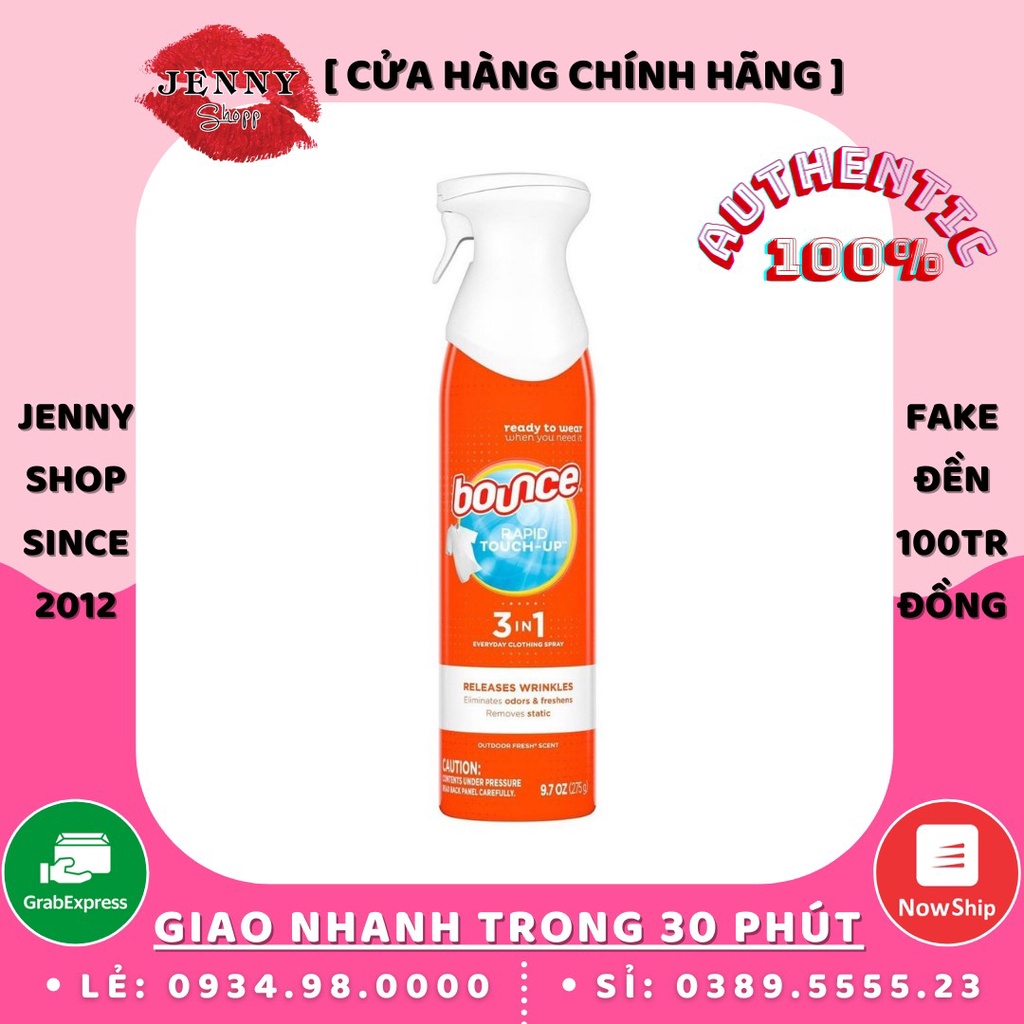 Nước Xịt Phẳng Và Khử Mùi Hôi Quần Áo Bounce Rapid Touch-Up