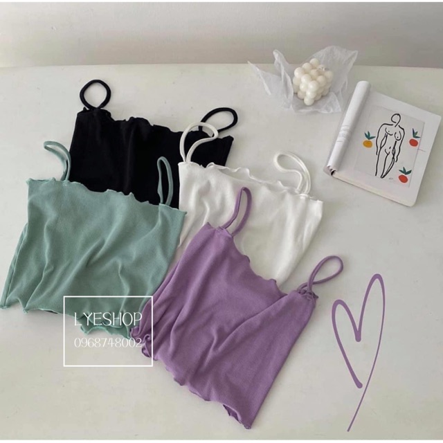 Áo 2 dây trơn croptop xoăn viền Ms2432