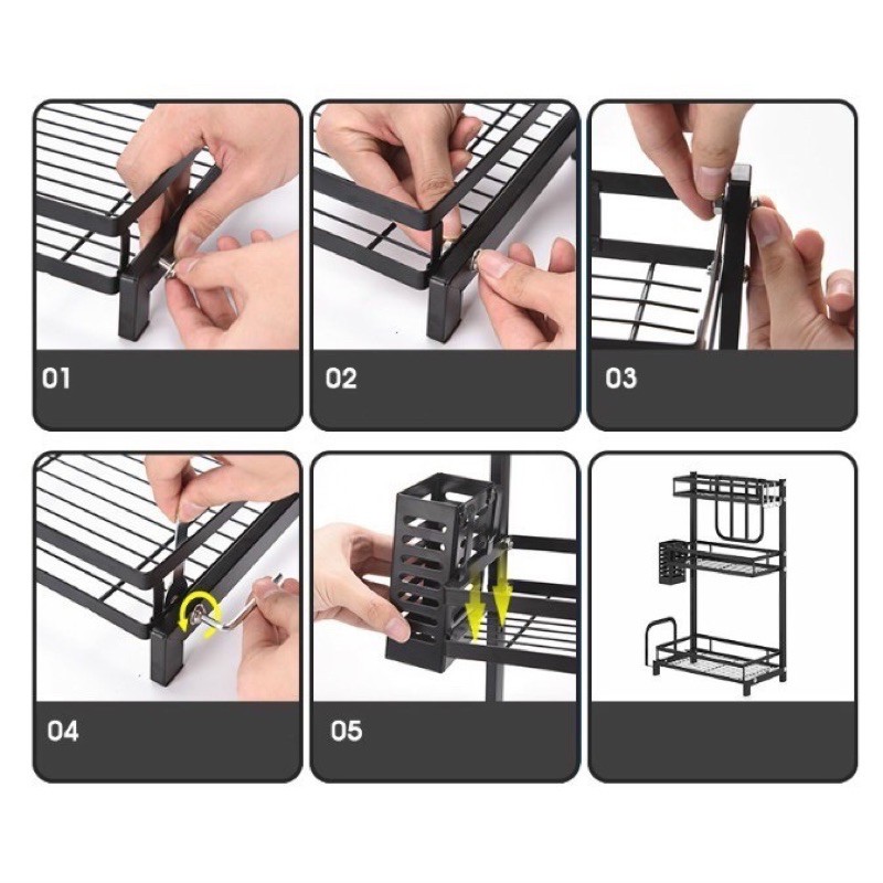 Kệ để gia vị 2 tầng - Màu đen, thép sơn tĩnh điện chống gỉ