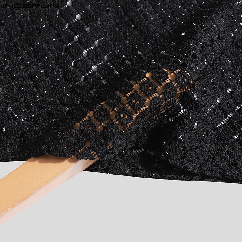 Áo sơ mi Incerun tay ngắn dáng rộng xuyên thấu cài nút kiểu Nhật Bản cá tính cho nam