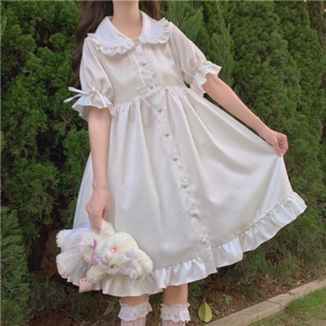 Váy / Đầm Ulzzang Trắng Cổ Nấm Babydoll - Kèm Video Thật ✨váy đầm công chúa,dự tiệc, tiểu thư, nàng thơ