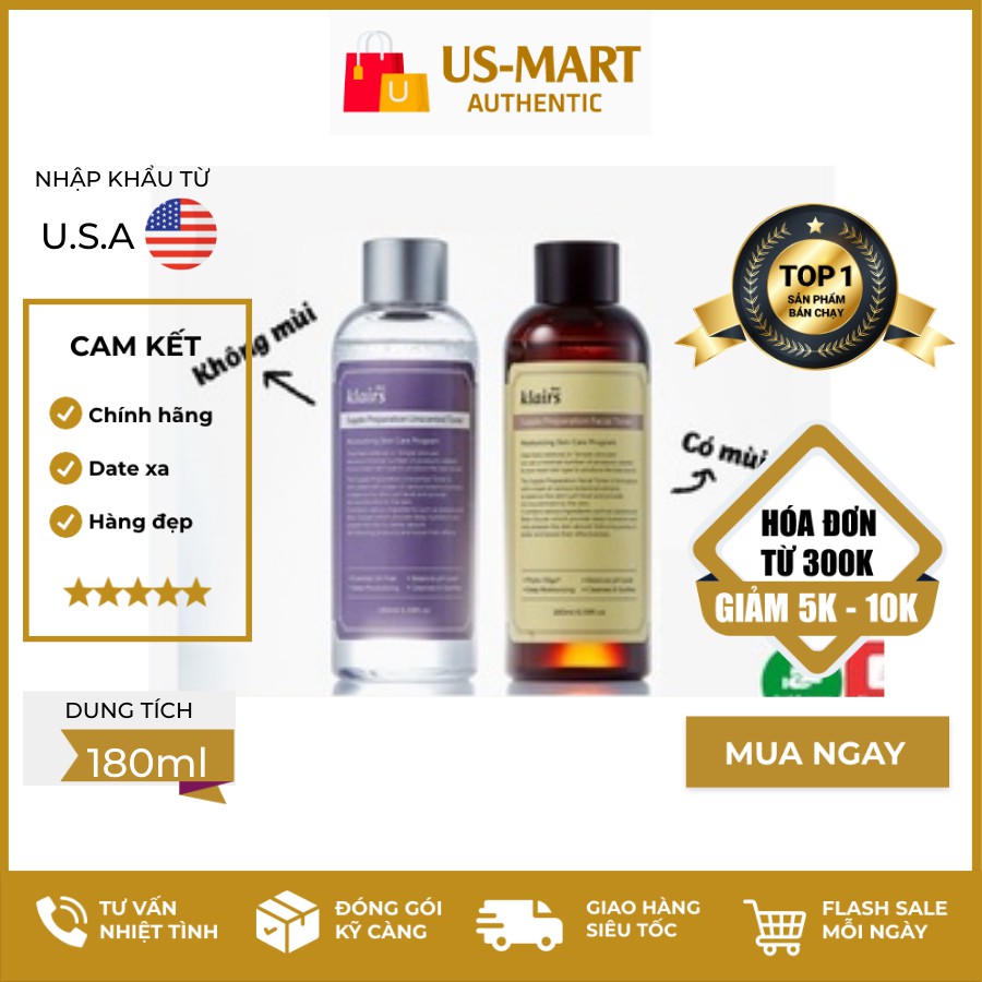 Nước Hoa Hồng Dành Cho Da Nhạy Cảm Dear, Klairs Supple Preparation Toner 180ml