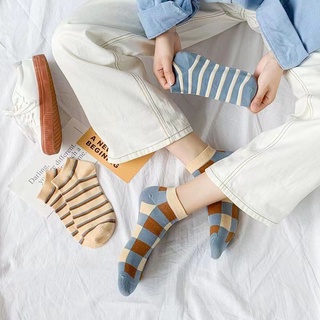 Tất cotton sọc ca rô thời trang nhật bản dành cho nữ