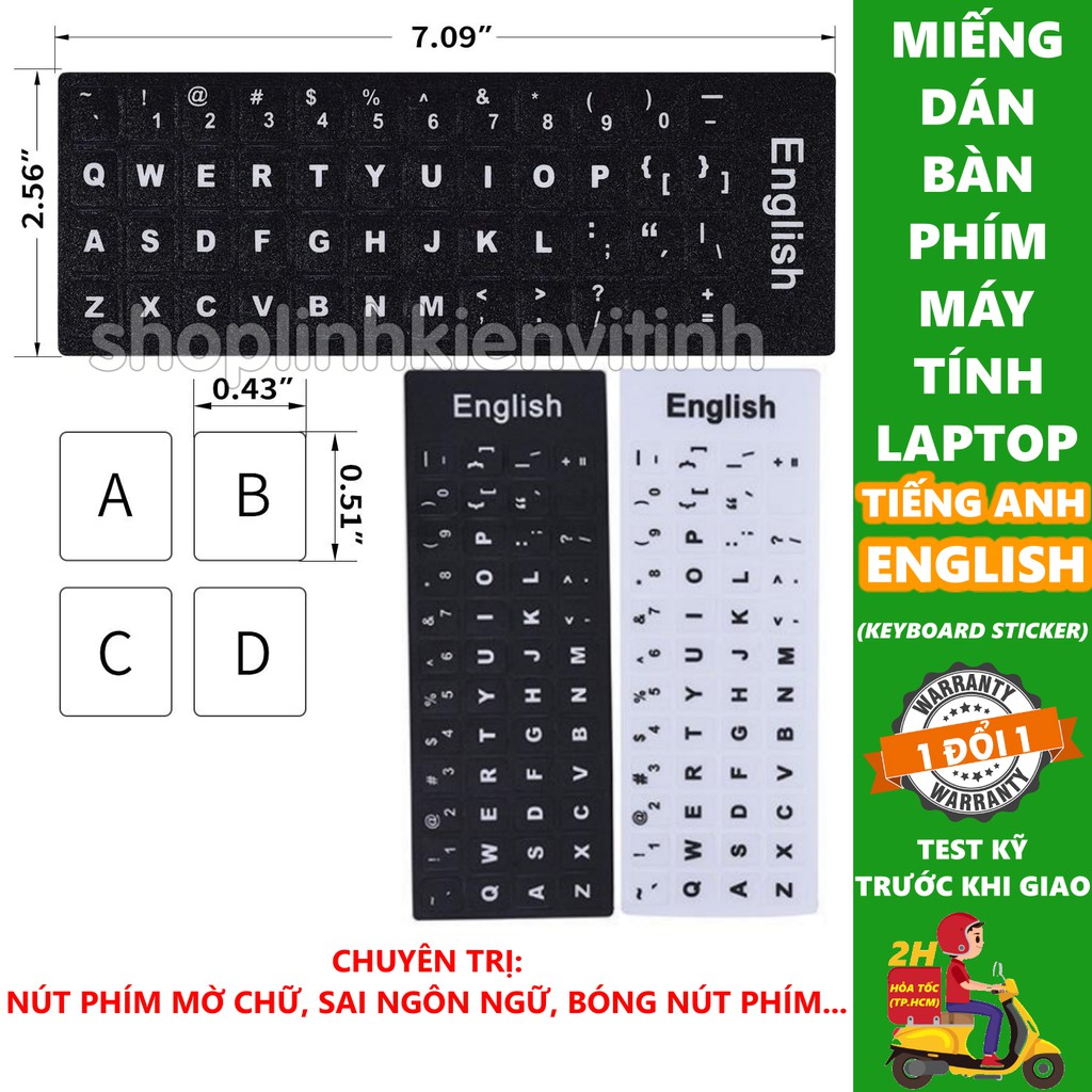 Miếng dán bàn phím Tiếng Anh English keyboard sticker (Layout US) dùng cho laptop và máy vi tính để bàn PC