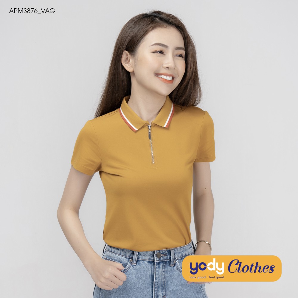 Áo thun polo nữ YODY mắt chim co giãn 4 chiều họa tiết APN5054