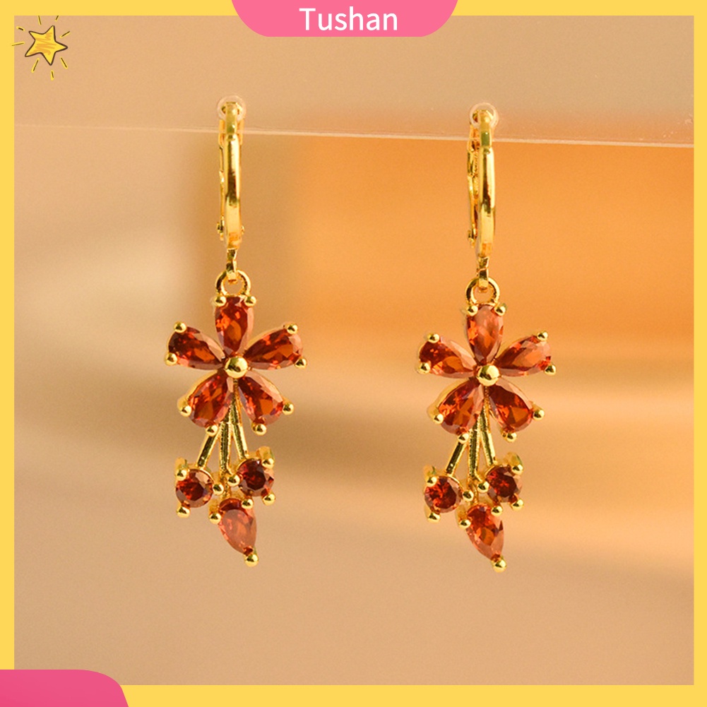 Khuyên tai hình hoa đính đá zirconia thanh lịch cho nữ