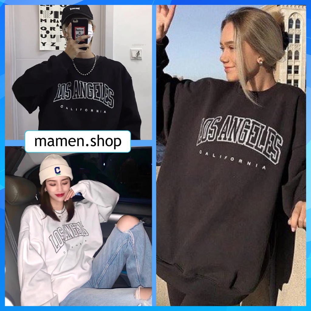 Áo Sweater nỉ da cá nam nữ trơn Los Angeles California, Áo hoodie nỉ da cá unisex thể thao cá tính Mamen Shop