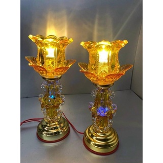 Đèn thờ cắm điện pha lê thuỷ tinh màu vàng cao 30cm