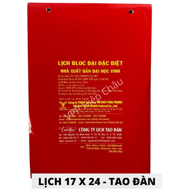 LỊCH BLOC 2022 17x24 cm