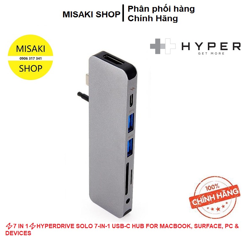 ⚡️7 IN 1⚡️BỘ CHUYỂN ĐỔI HyperDrive SOLO 7-in-1 USB-C Hub for MacBook, PC & Devices📞Misaki Shop