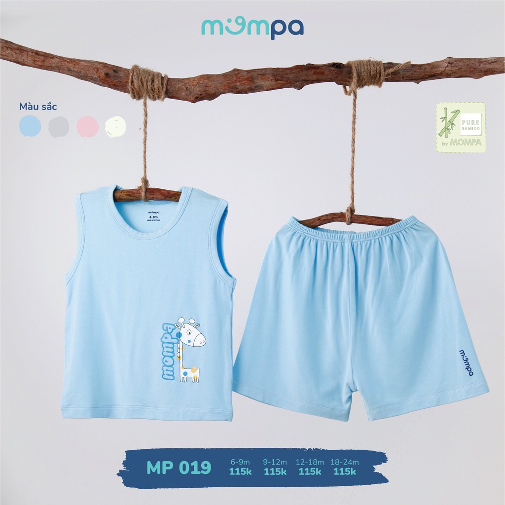 [Bộ QA ba lỗ Bamboo Mompa cho bé 6 đến 24 tháng hình con hươu dễ thương