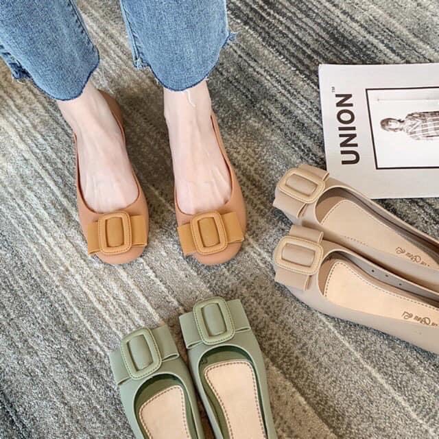 ] Giày búp bê nữ đi mưa siêu êm chân khóa vuông xinh xắn