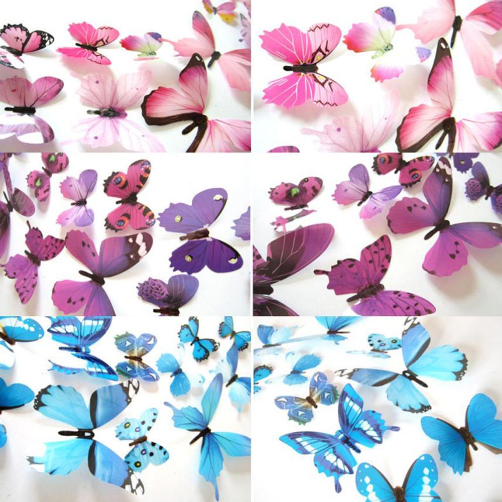 Set 12 Sticker Dán Tường Hình Cánh Bướm 3d Nhiều Màu Sắc