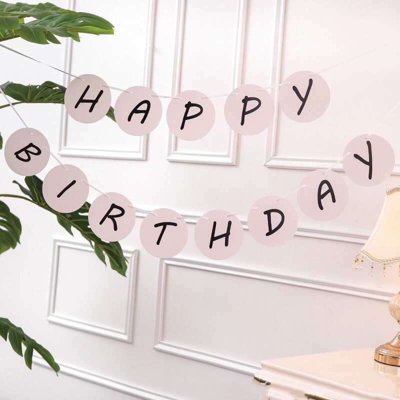 Dây Chữ Banner Happy Birthday Trang Trí Sinh Nhật Bằng Giấy Dáng Tròn Phong Cách Hàn Quốc - Kemshop K40