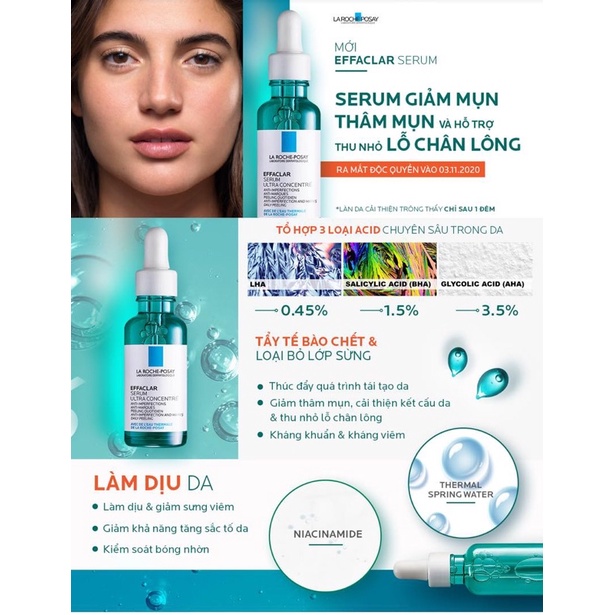 SERUM LA ROCHE-POSAY HYALU B5 phục hồi, EFFACLAR CONCENTRATE LD giảm mụn, VITAMIN C10 mờ thâm, B3 RETINOL giảm lão hoá