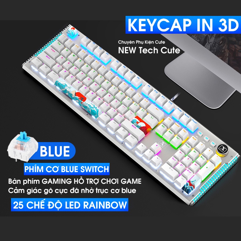 Bàn Phím cơ Gaming K968 SUPER GAME 25 Chế Độ LED Đổi Màu Keycap Siêu Xịn, Dùng Cho Máy Tính PC - LapTop