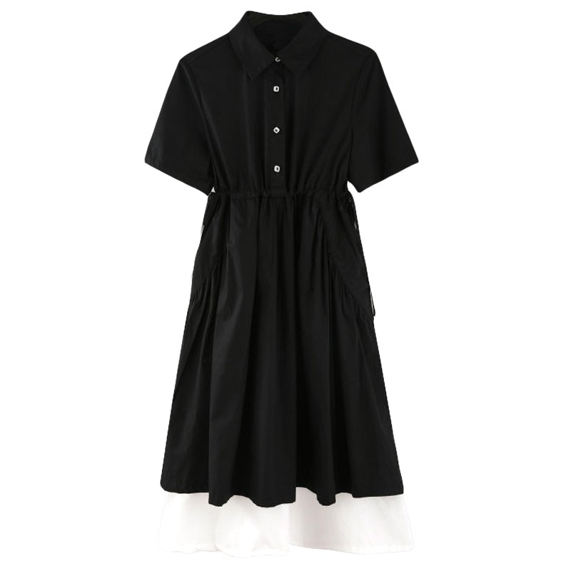 Váy xòe dài màu đen phối 2 tầng màu trắng style retro nữ sinh Hàn Quốc