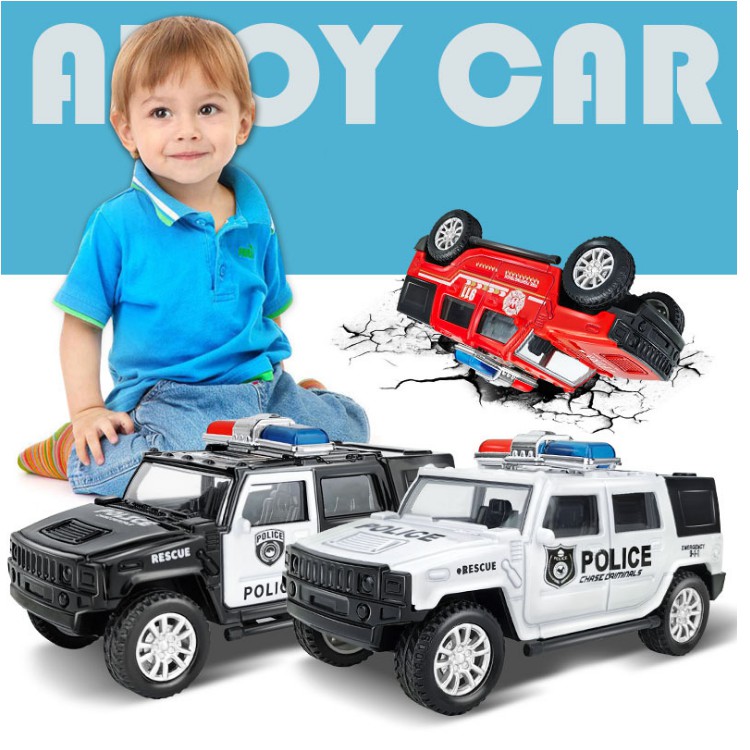 Mô hình xe ô tô cảnh sát bằng hợp kim nhựa có âm thanh và đèn xe đồ chơi trẻ em 1:43
