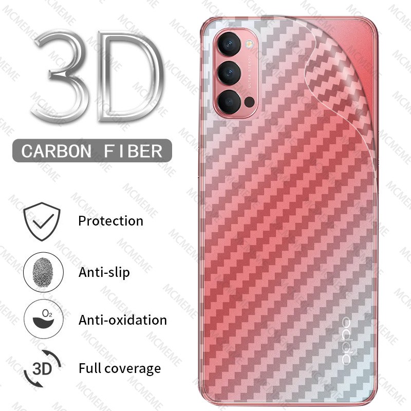 Set 5 miếng dán carbon mặt lưng điện thoại cho OPPO Reno 5 5G 4 3 2 Z A5 A9 2020 F A53 K3 10X A1k A3s A5s F9 F7 F11 Pro