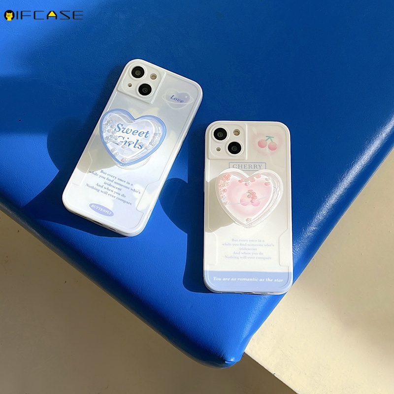 Ốp Điện Thoại Dẻo Kèm Giá Đỡ Hình Trái Tim / Bươm Bướm Màu Trắng Dễ Thương Cho iPhone 13 12 11 Pro Max