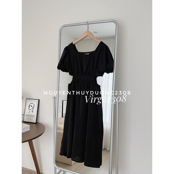 [HÀNG SẴN]VÁY MIDI CHẤT LỤA TRƯỢT CUTOUT CÓ DÂY THẮT NƠ EO “Misani dress”