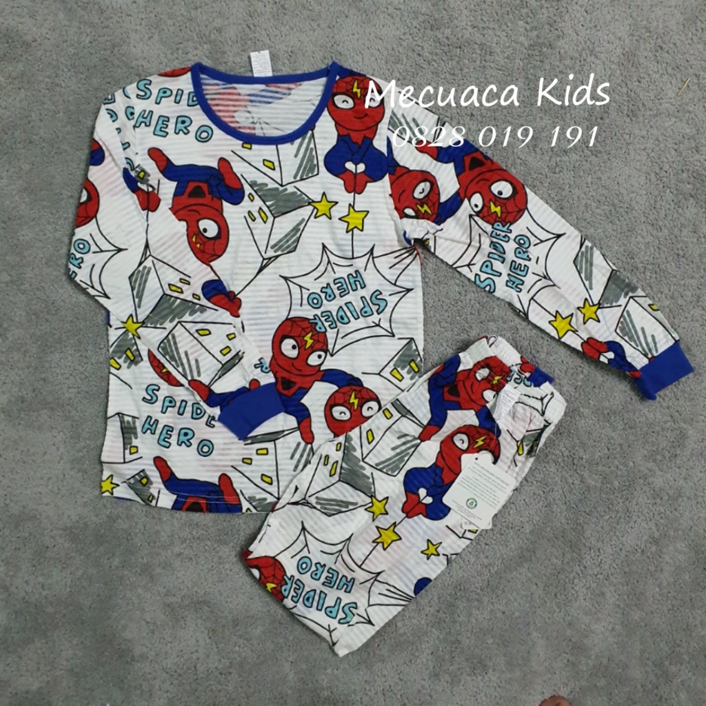 [140][9-10y] Bộ ngủ dài tay mặc nhà thu đông cotton giấy cho bé trai siêu nhân Marvel người nhện xuất Hàn dư xịn