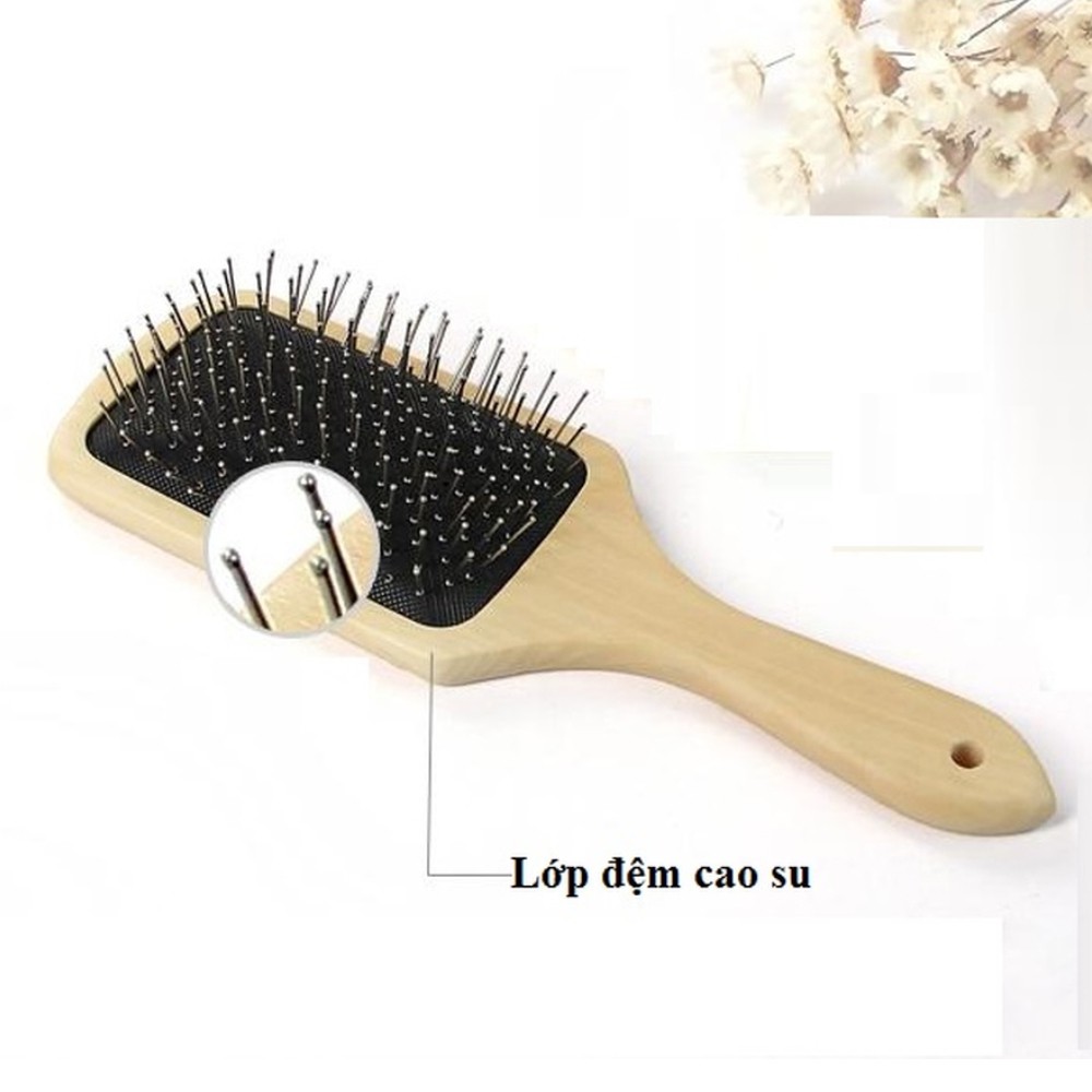 Lược Chải Tóc Massage Gỗ Bản To Đinh Kim Inox