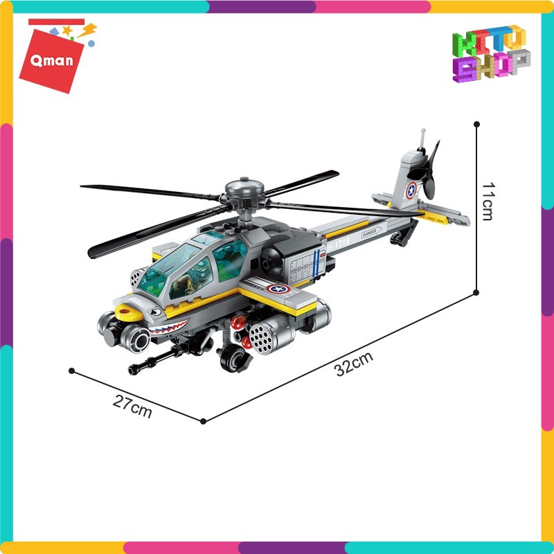 Đồ Chơi Xếp Hình Thông Minh Lego Cho Trẻ Từ 6 Tuổi Qman 1719 - Máy Bay Trực Thăng Chiến Cơ 280 Mảnh Ghép