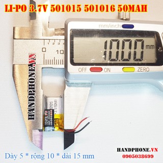 Pin Li-Po 3.7V 50mAh 501015 (Lithium Polymer) cho tai nghe Bluetooth, định vị GPS, máy ghi âm, máy nghe nhạc, khóa điện