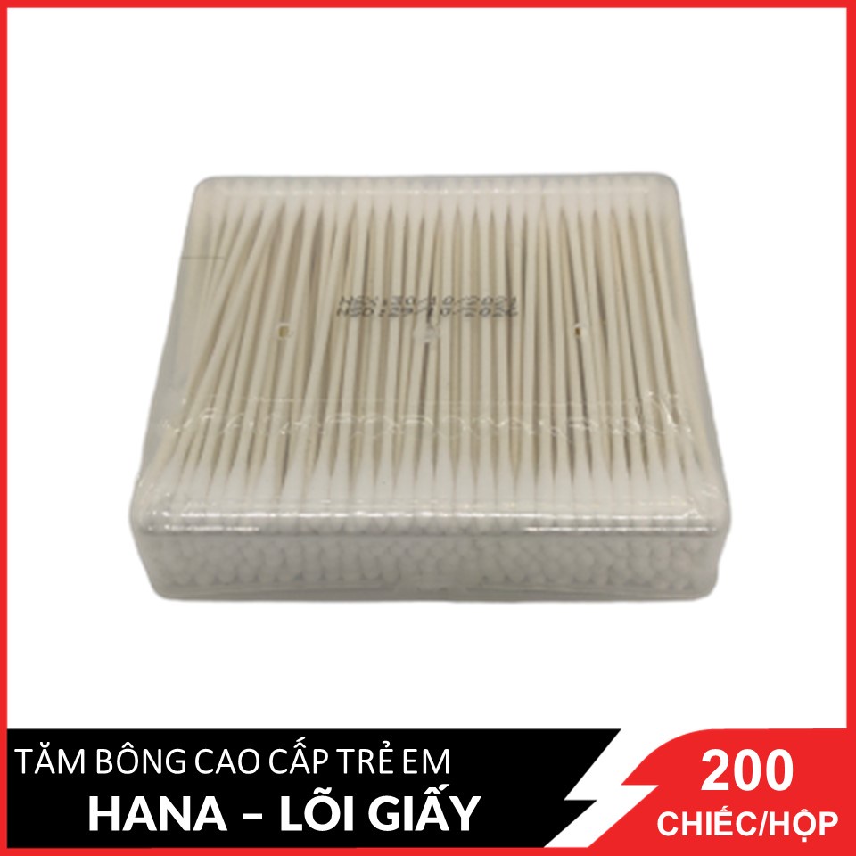 Tăm bông Hana trẻ em hộp Chữ Nhật - 200c (lõi giấy)