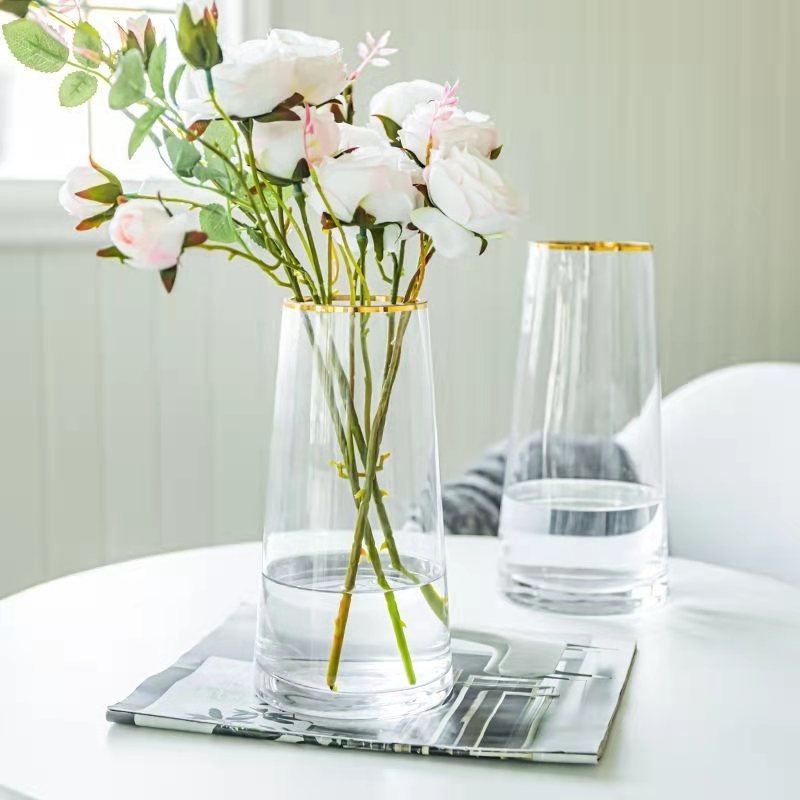 Lọ hoa thuỷ tinh Symphony trang trí phong cách Bắc Âu mạ viền miệng lọ - Daisy.decor - Hàng có sẵn