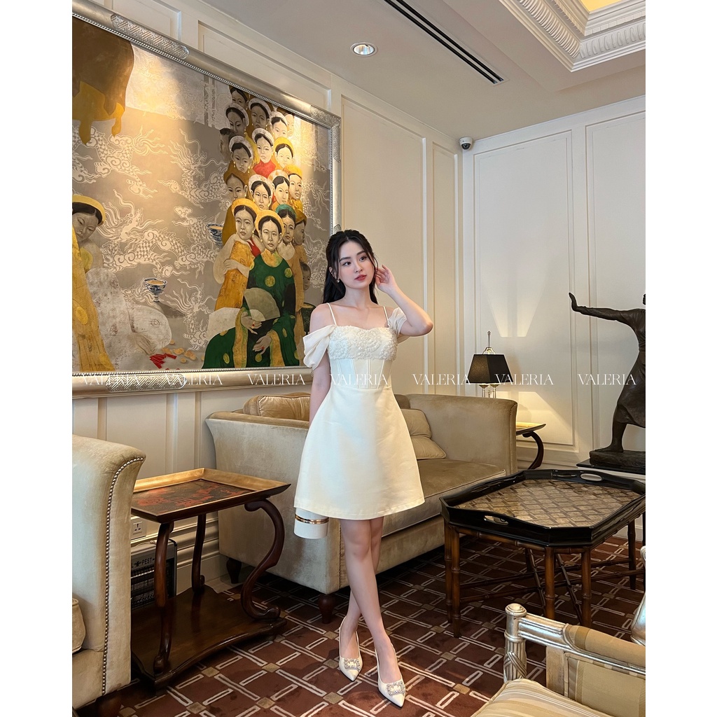 Váy tafta eo corset phối ren ngực tiểu thư Jolie Dress
